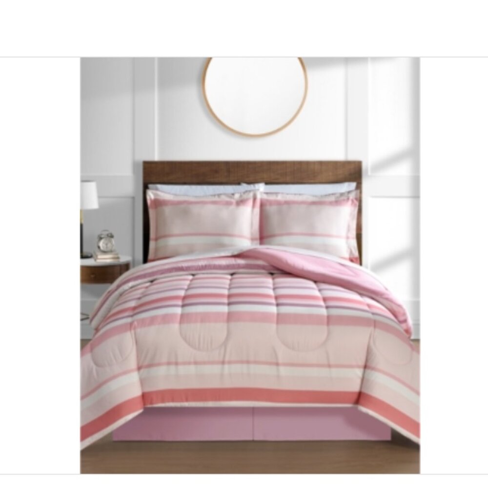 Austin Stripe/Solid Reversible 8 Pc. Comforter Set, Exclusively at Macy's - Blus